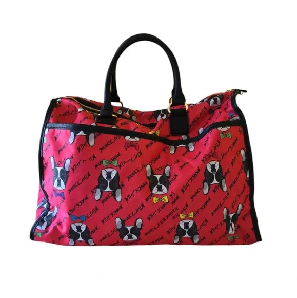 Betsey Johnson French Bulldog Weekender Duffel Travel Zip Carry-on Nylon Bag - Picture 3 of 15